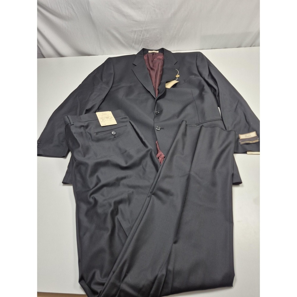Peerless Couture International Suit Mens 52 Long Black Wool 2 Piece 48W VBC NWT